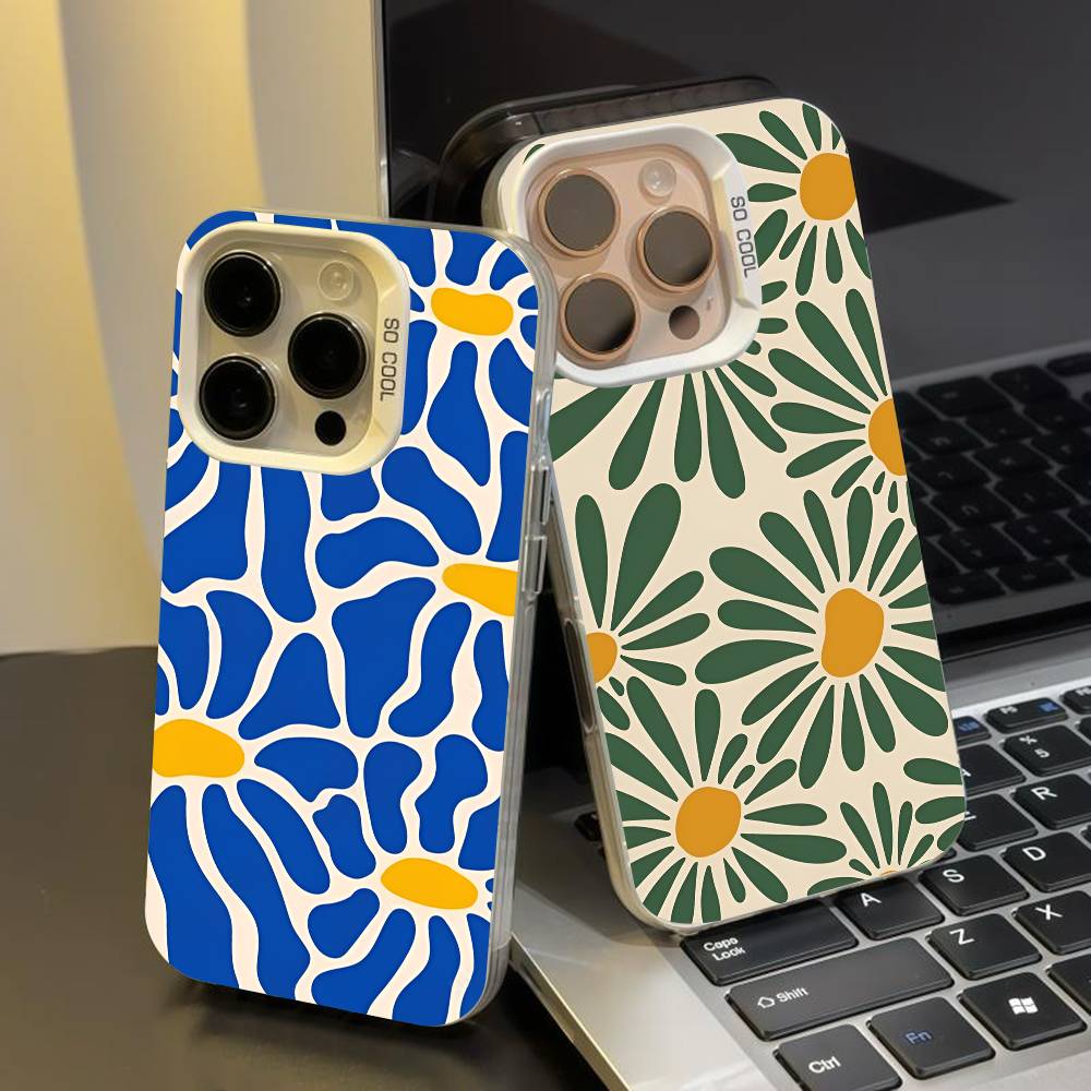 Retro Daisy Floral Summer Trendy phone case for iPhone 17 17Air 16 15 14 13 12 11 Pro Max Plus Colorful Silver