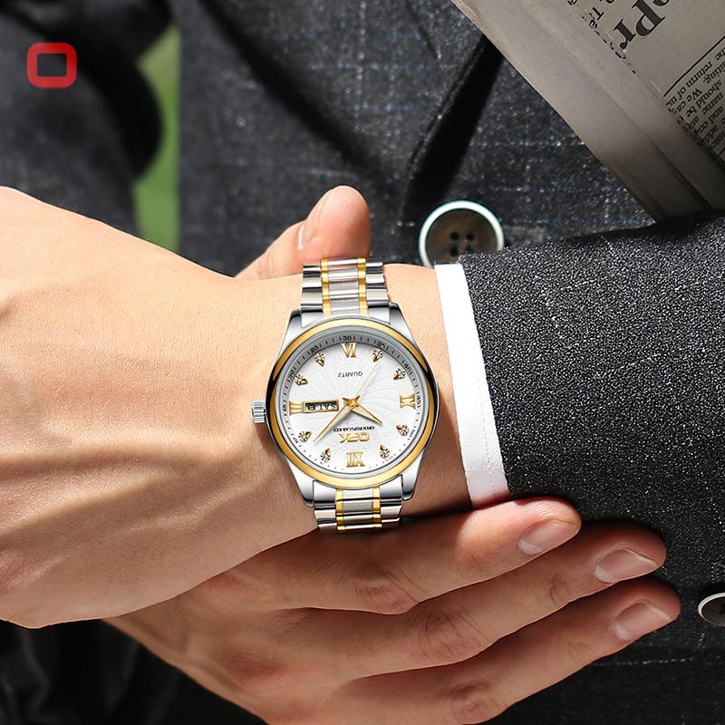 OPK 8103 Men's Calendar Week Quartz Watch Steel Belt Waterproof