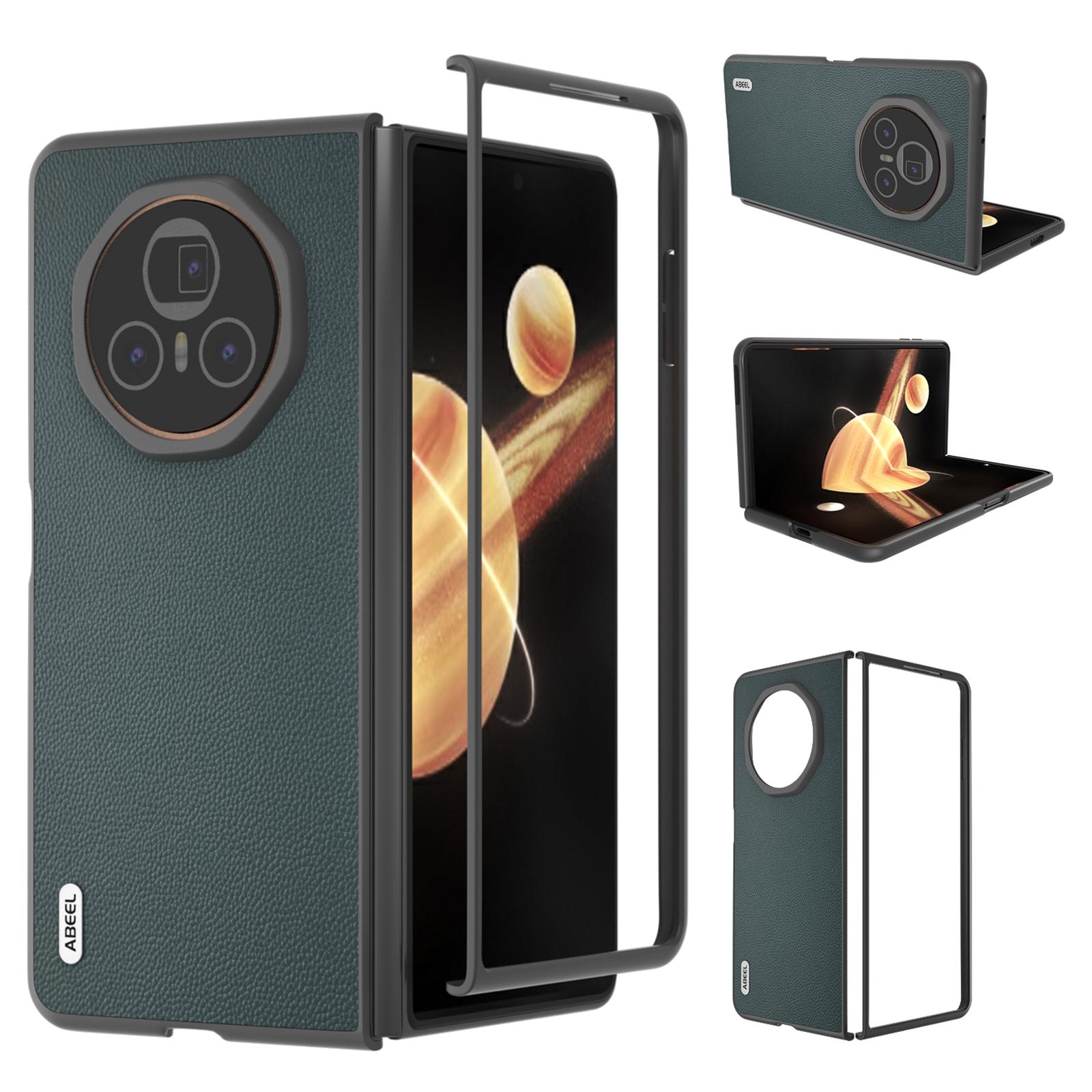 

ABEEL For Honor Magic V3 5G Case Genuine Cow Leather PC Phone Cover Black Edge Green