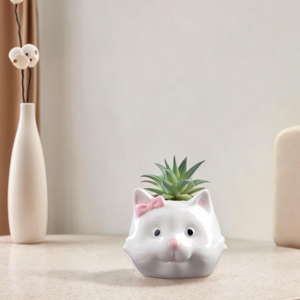 Cute Cat Flower Pot Ceramic Cat Succulent Plant Pots Vase Bonsai Decorative Multi-Function Flowerpot with Drain Hole Home Decor