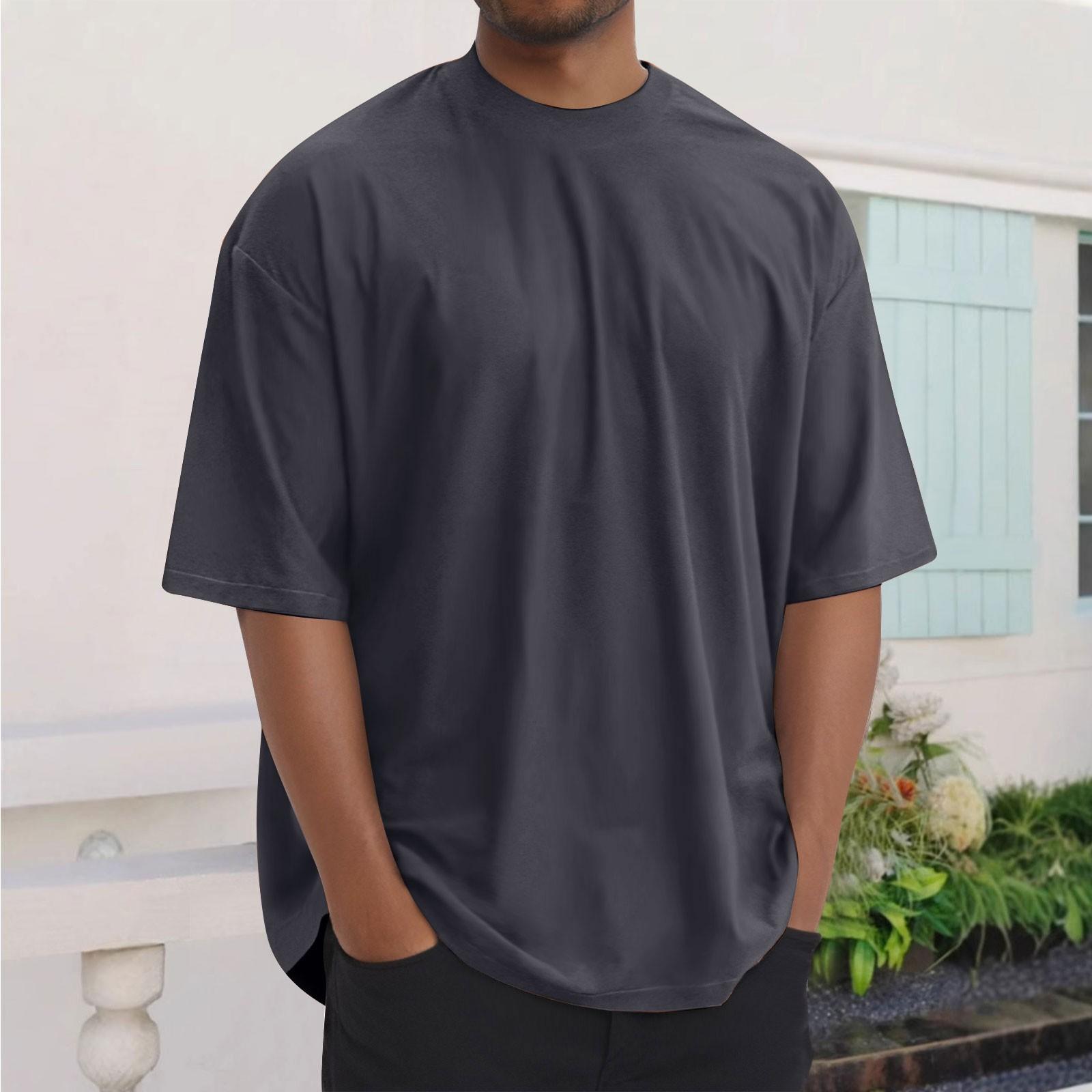 Летняя мужская модная свободная круглая шея цветная однотонная короткий рукав футболка XXXXL