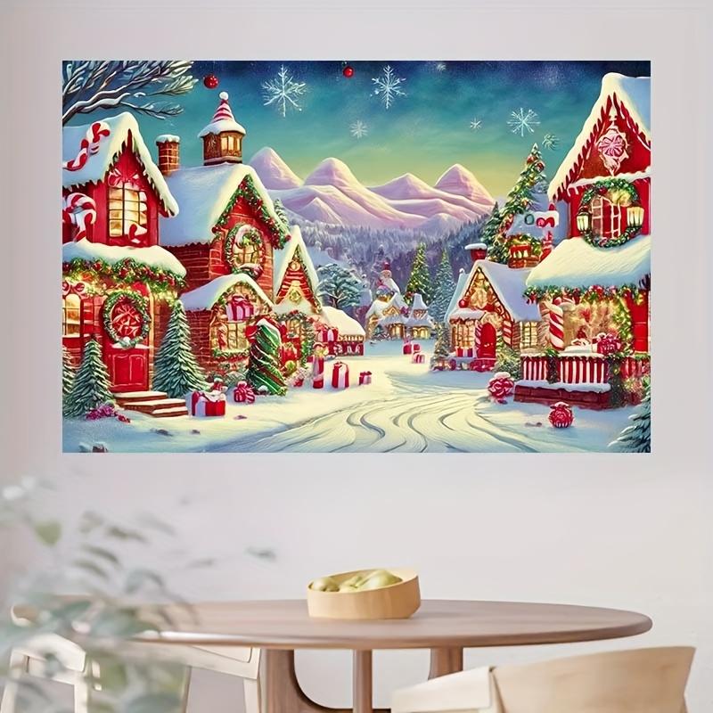 1 piece 2D Christmas Village Winter Wonderland Background Cloth - Snow View Cottage Festival Decoration and Snowflake Pattern