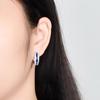 Three Row Two Tone Blue and Clear Stone Curved Huggie Hoop Earrings Women Elegant Ear Jewelry