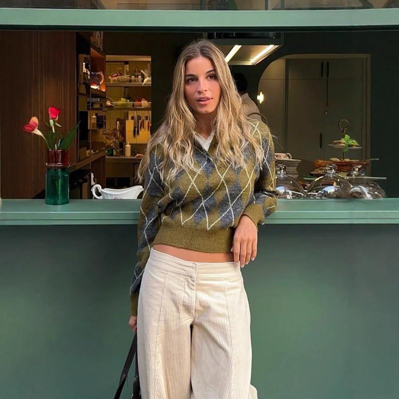Womens Fall Fashion Knit Polo Sweater Loose Fit Long Sleeve Streetwear