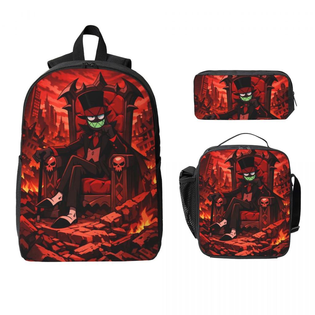 3Pcs Villainous Comdy Merch Backpack Set for Boy Girl Pen Bags Bookbag Sets with Lunch Box For School Students Daypack