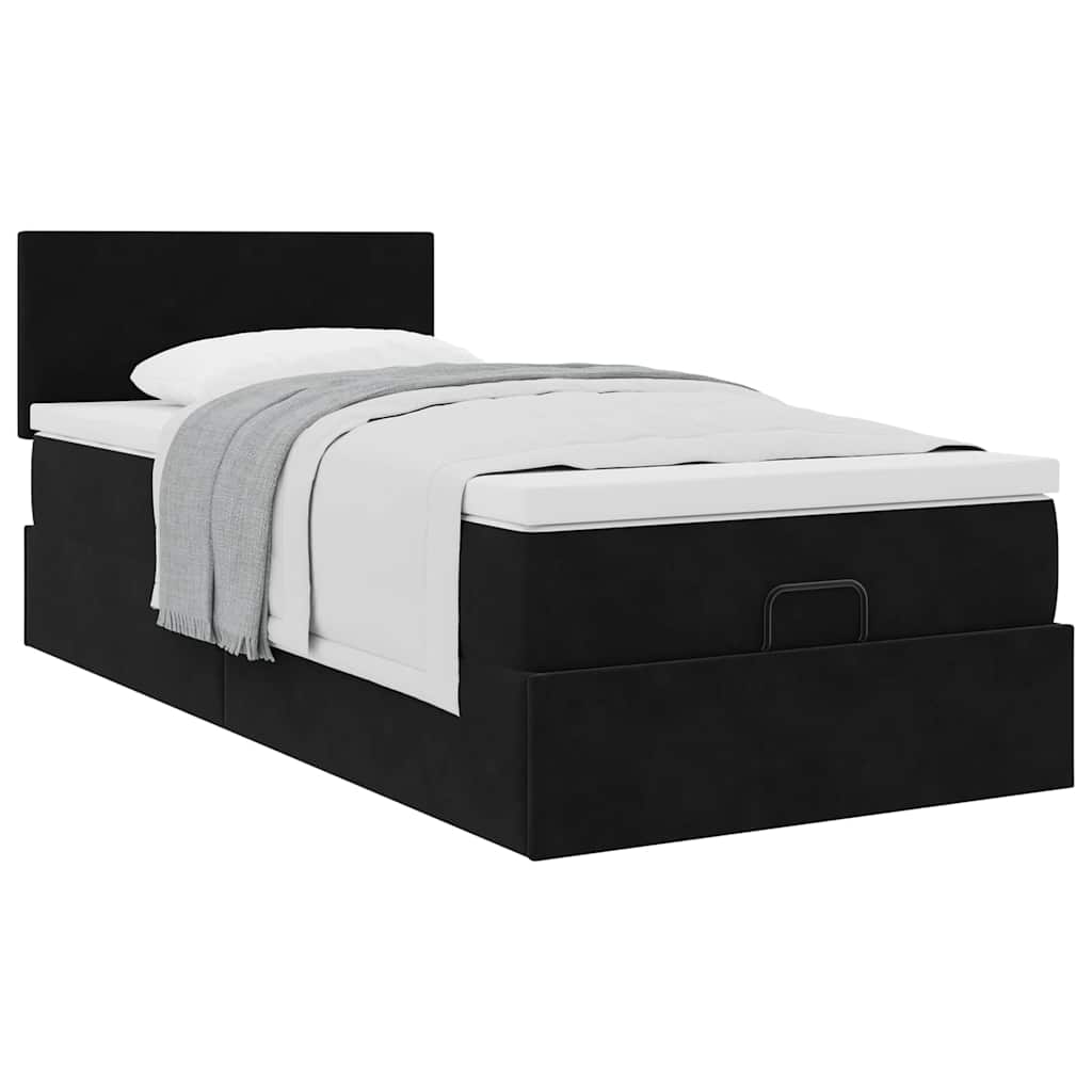 Ottoman Bed with Mattress Black 90 x 200 cm Velvet