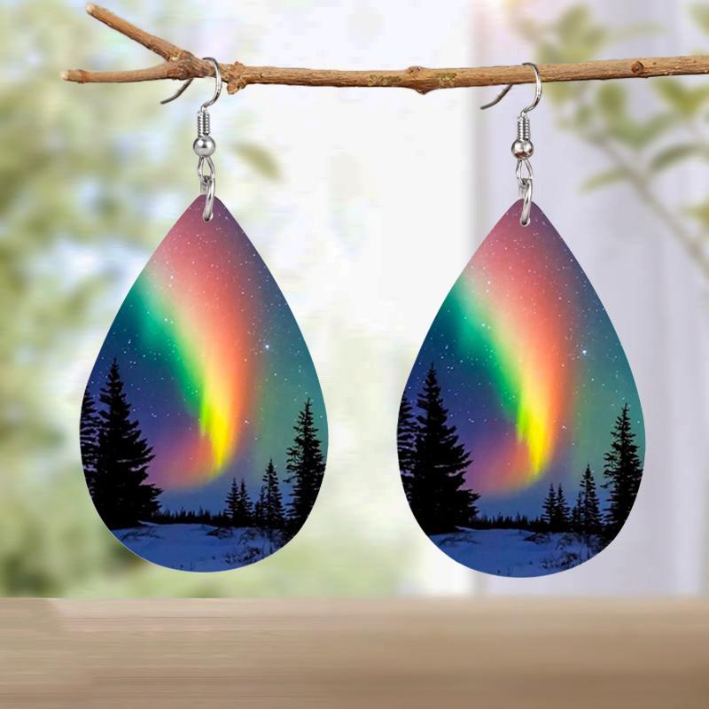 Aurora Pine Shadow PU Leather Earrings Fashion Drop Dangle Earrings Cool Earrings Vacation Casual Earrings Jewelry Simple Gifts for Best Friends
