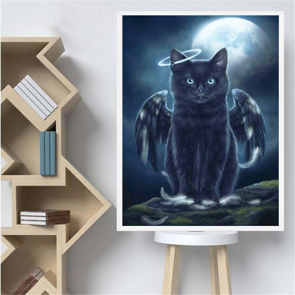 Diamantgemälde, Kreuzstich, Katze, komplett, rund/rund, Diamantmosaik, Tier