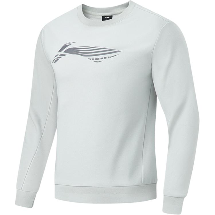Li-Ning Fitness Series Warm Fleece Pullover Crew Neck Long Sleeve Sweatshirt Men sweatshirt River-Stone-Gray AWDTA63-4