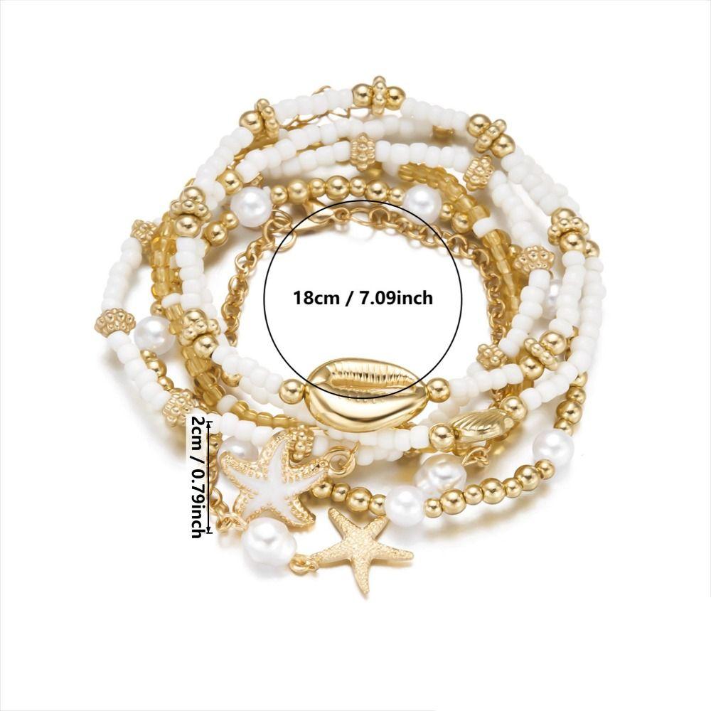 Open Bangle Shell Bracelet Set Gold Color Bohemian Bracelet Set  Women Jewelry