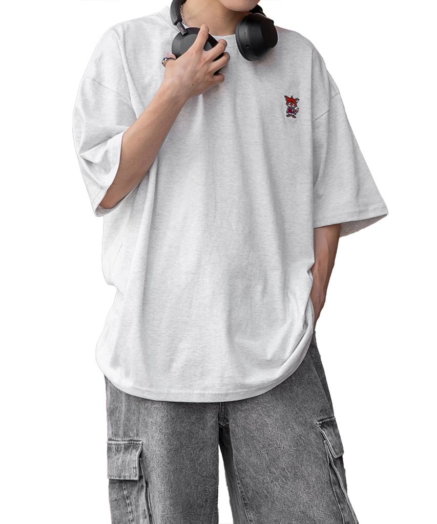 IMPROMES Casual SIDEWAYSTANCE Embroidered Downer Fox Short Sleeve T-Shirt, Men's, Ash