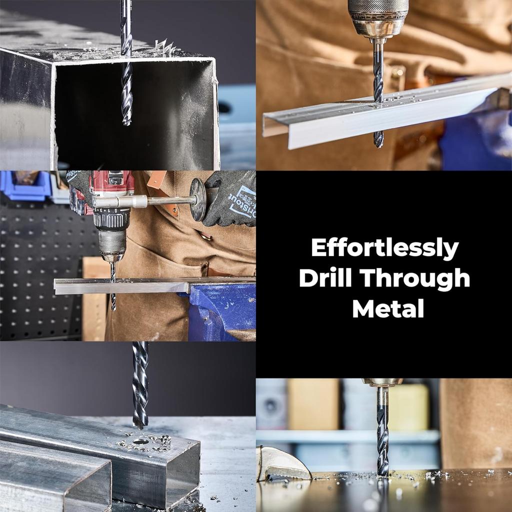 toolant Cobalt Drill Bit Set for Metal and Steel (Pro), Titanium Aluminum Nitride Coated (TiAlN) with Point Tip, for Hardened Metal, Stainless Steel,