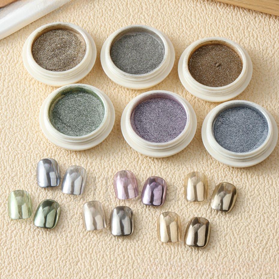 New Nail Polish Glitter 6-color Magic Mirror Powder Set: High-gloss and Fine Champagne Gold Mirror Powder Nail Glitter