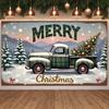Vintage Truck Banner Gold Ornaments Holiday Truck Display Christmas Banner Classic Truck Design Merry Christmas Banner