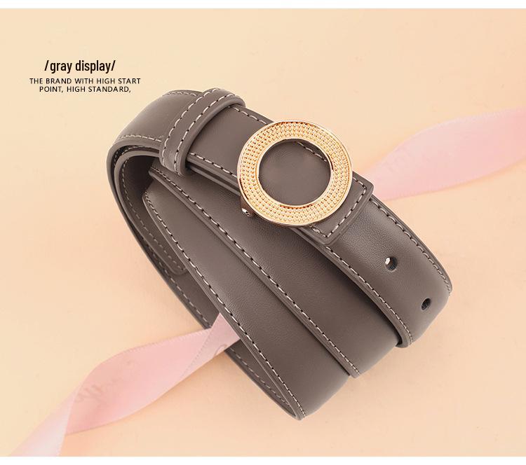 2024 Women s Genuine Leather Belt with Round Buckle - Stylish & Versatile for Jeans 110cm