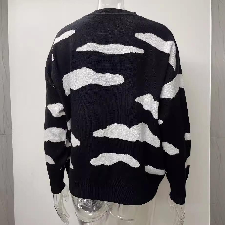 2025 Women's Versatile Jacquard Cloud Sweater: European & American Style, Long Sleeve, Round Neck Knitwear.