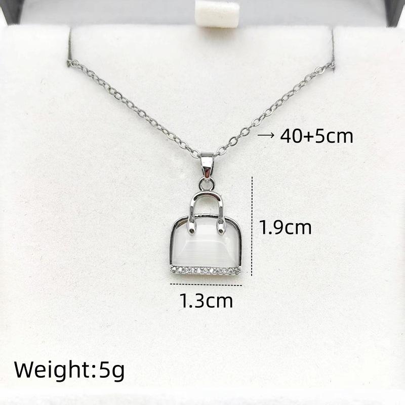 1 Pcs Fashion Opal Bag Copper Pendant Necklace Female Design Collarbone Chain Women's Girls' Elegant Accessories