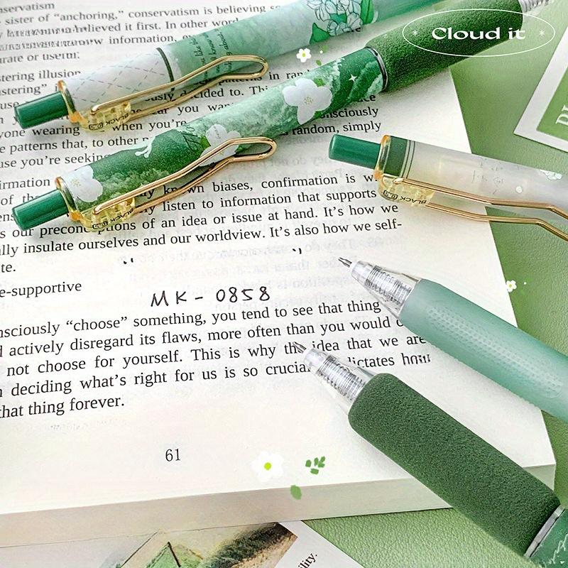 6 Pcs fresh style neutral pens, 0.5mm fine tip, black ink - ballpoint pens for students and offices