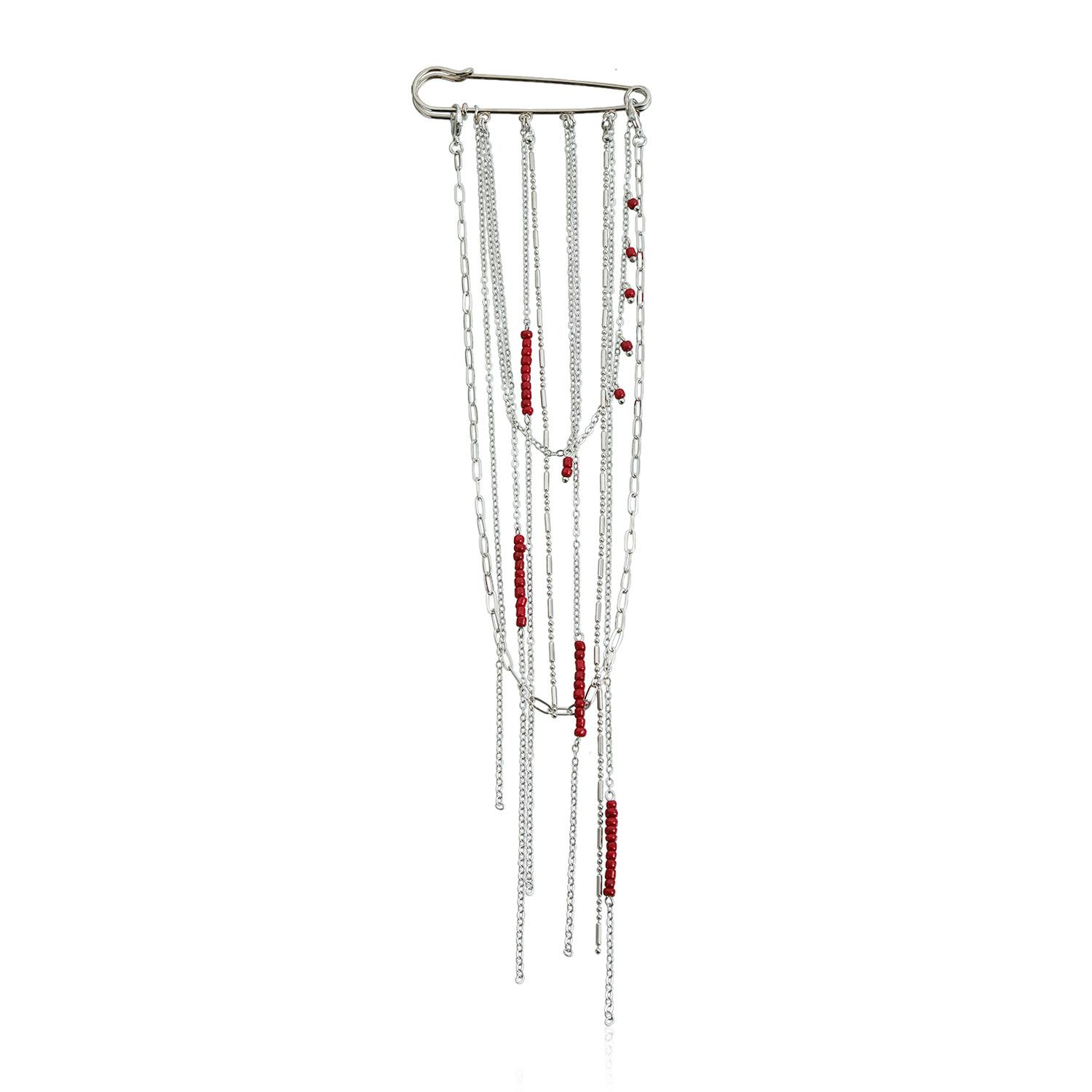 

Red bead multi-layer fringed pin necklace, personalized one or two wear long commuter accessories