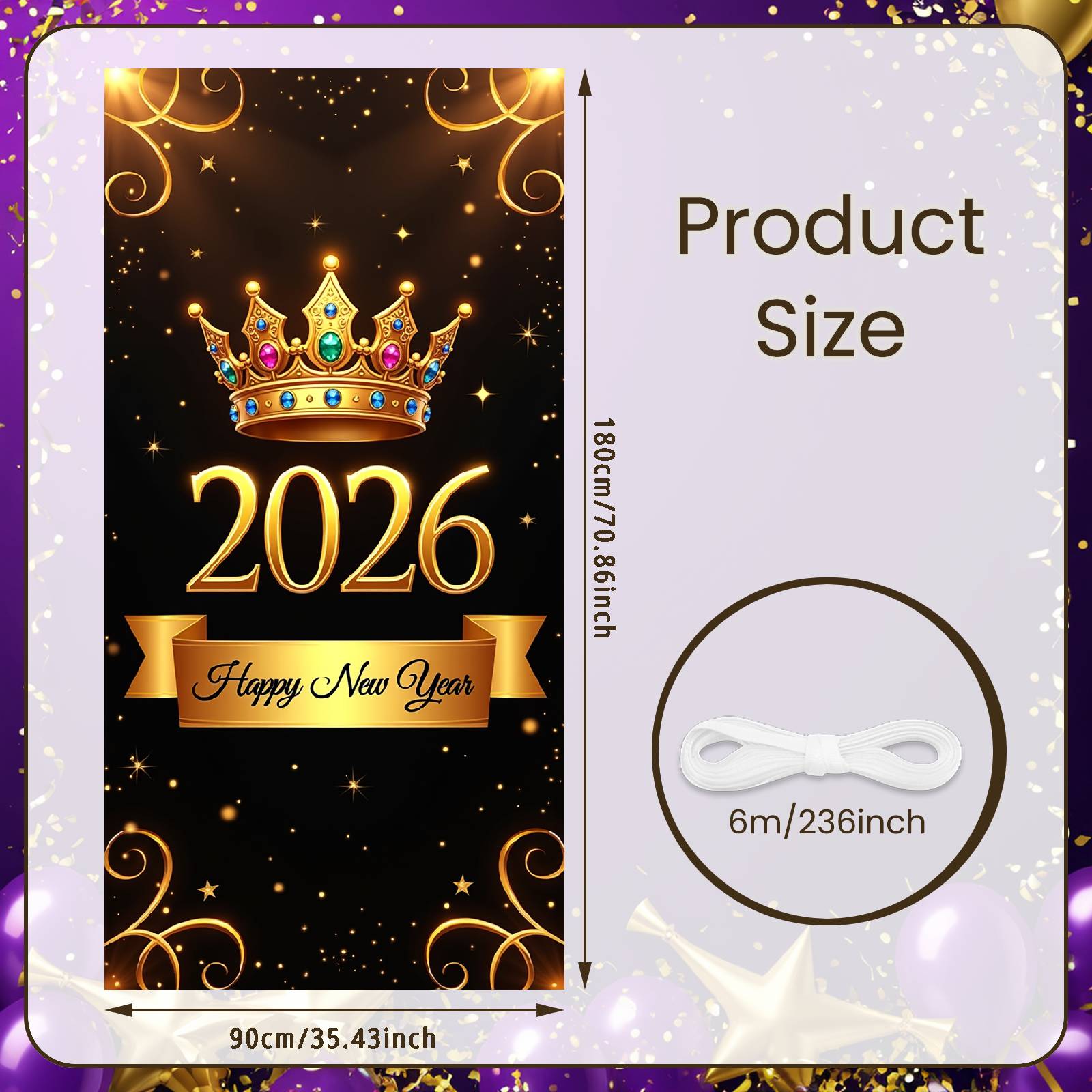 

New Year Banner Elegant Design 2026 Celebration Banner Happy New Year Backdrop Colorful Gems Crown Festive Display For Public