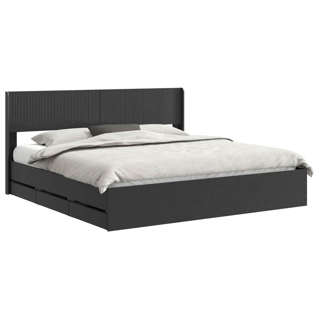 Bed Frame with Storage and Headboard Black 180 X 200 Cm
