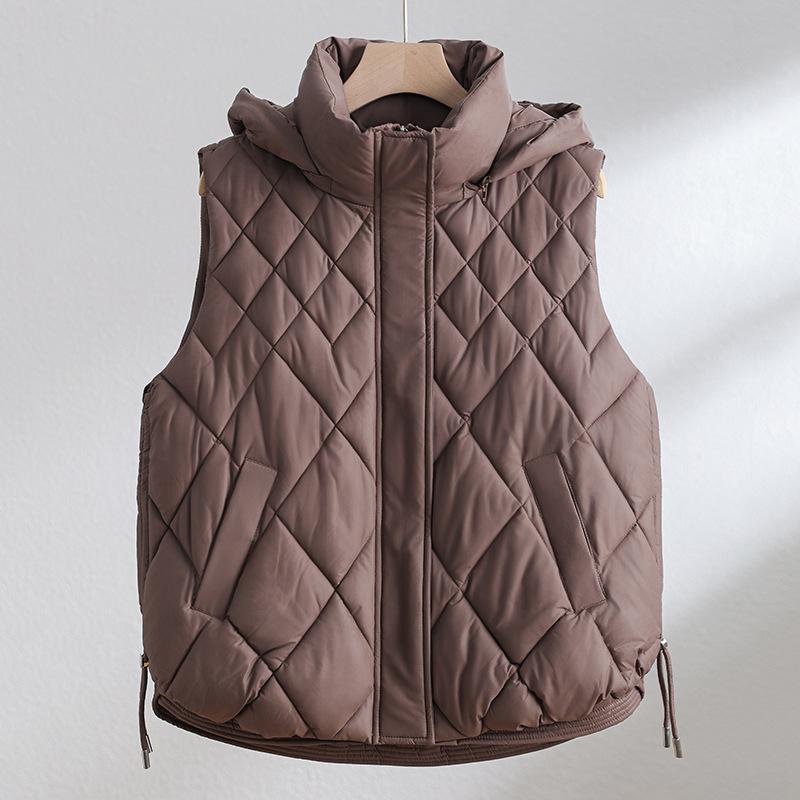 Autumn and winter vest women's down cotton short loose versatile rhombus cotton vest sleeveless vest jacket
