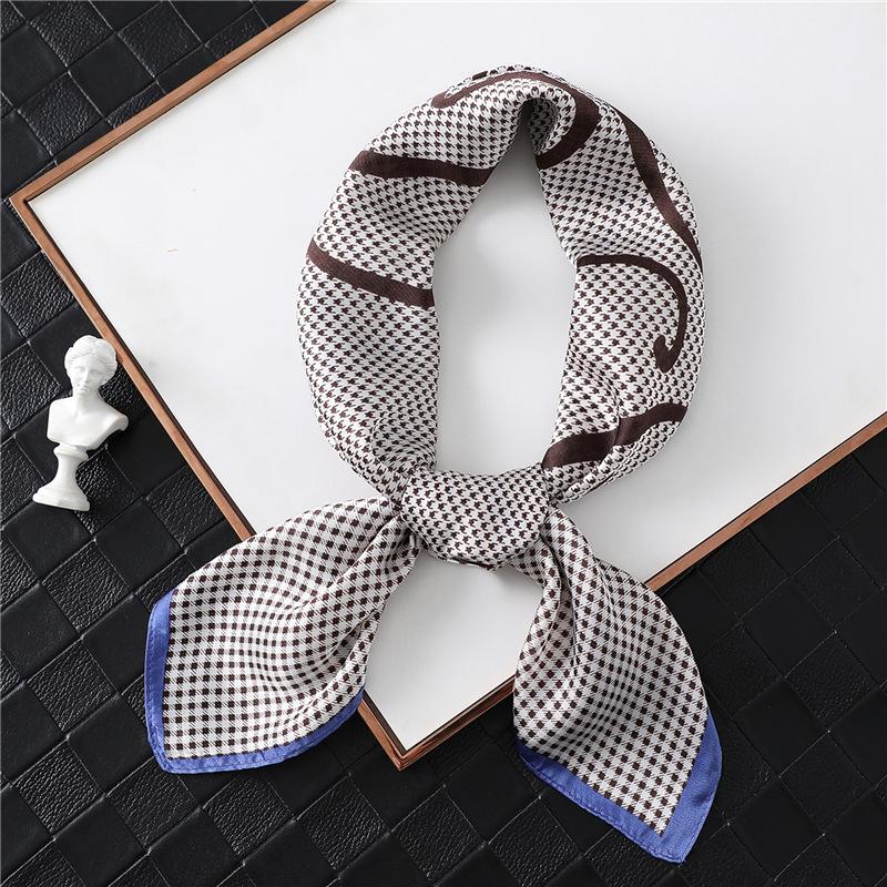 Thousand Birds Plaid Scarf Simulation Silk New Spring and Summer Sunscreen Shawl Decorative Scarf Temperament Square Scarf 71cm Tie Hair
