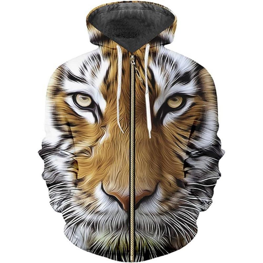 Autumn Winter Zip Up Hoodies Coat Women Deer Tiger Color 3D Printed Men's Zipper Sweatshirt Men's Casual Cardigan Jacket