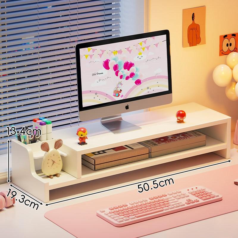 Adjustable Desktop Monitor Riser With Drawer Pen Holder Office Workstation Organization White Or Wood Finish