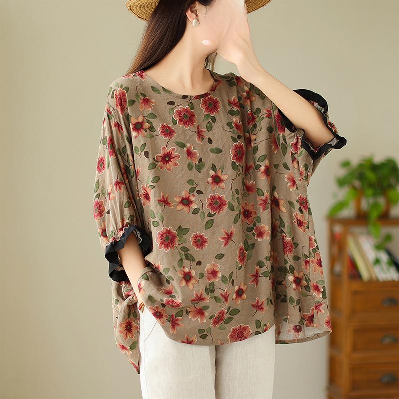 

DIMANAF 2023, женская летняя мода в стиле ретро, ​​уменьшающий возраст топ, свободная и ленивая футболка с принтом, тонкая и стильная литературная и художественная футболка для отдыха