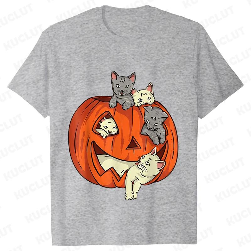 Fashion Halloween Party Tee Shirt Women Clothing Harajuku Designer Cat Pumpkin Halloween Graphic Y2k Tops Short Sleeve Tshirt