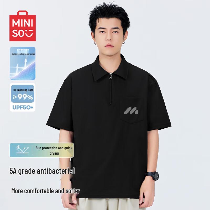 MINISO Men's Premium Half-Zip Short-Sleeve Polo Shirt with UV Protection