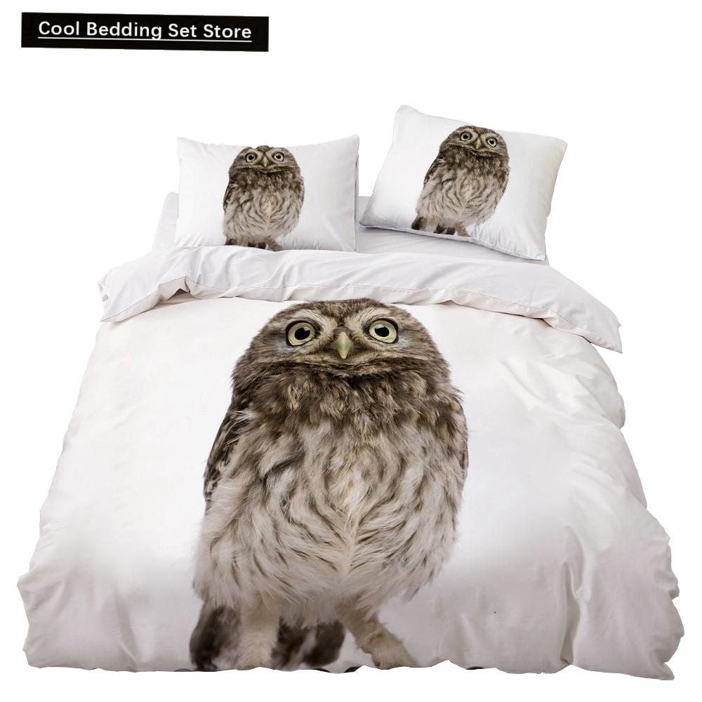 Black Owl King Queen Duvet Cover Moon Safari Bird Animal Bedding Set Lovely Wildlife Quilt Cover Grey Polyester Comforter Cover