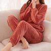 Women Velvet Pajama Set Loose Top And Elastic Waist Pants Home Casual Warm Woolen Suit Women Fleece Sets Win… More