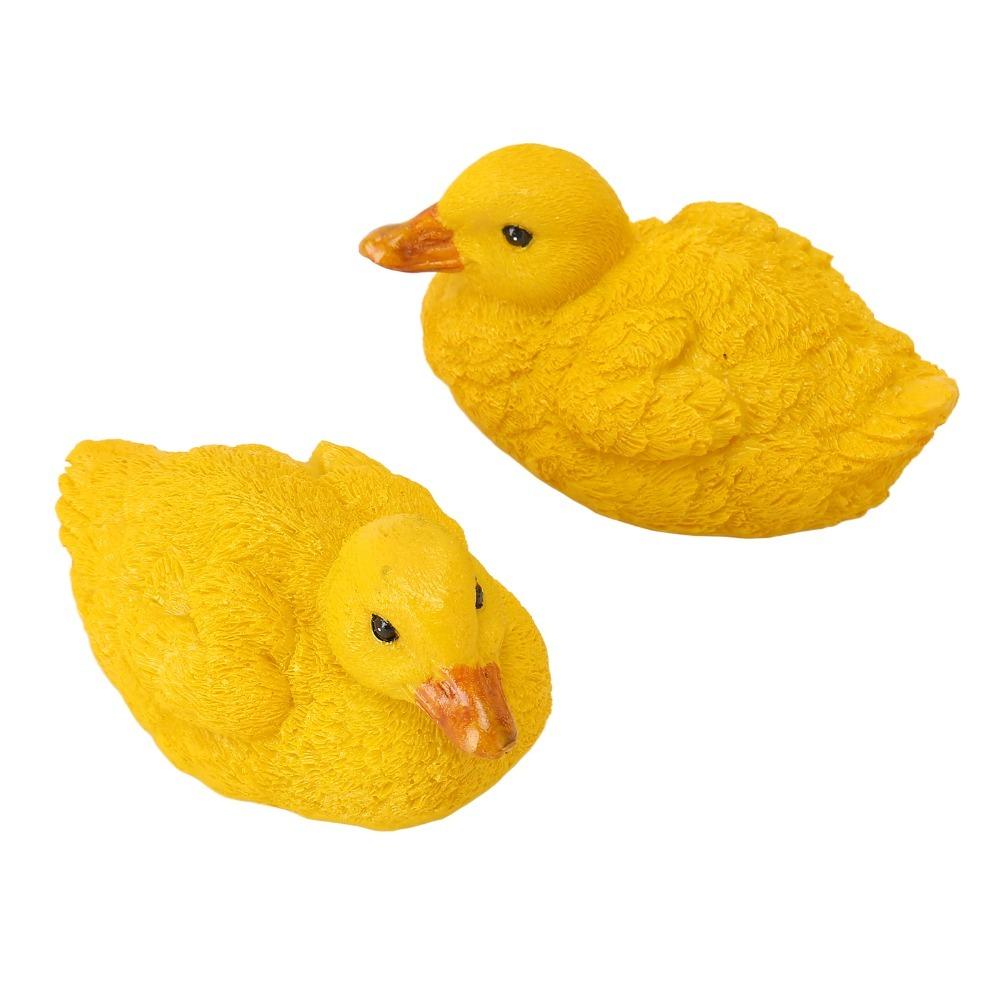 2pcs Simulation Resin Duck Figure Yellow Mini Duck Figurine Duck Garden Statue Pond Decor