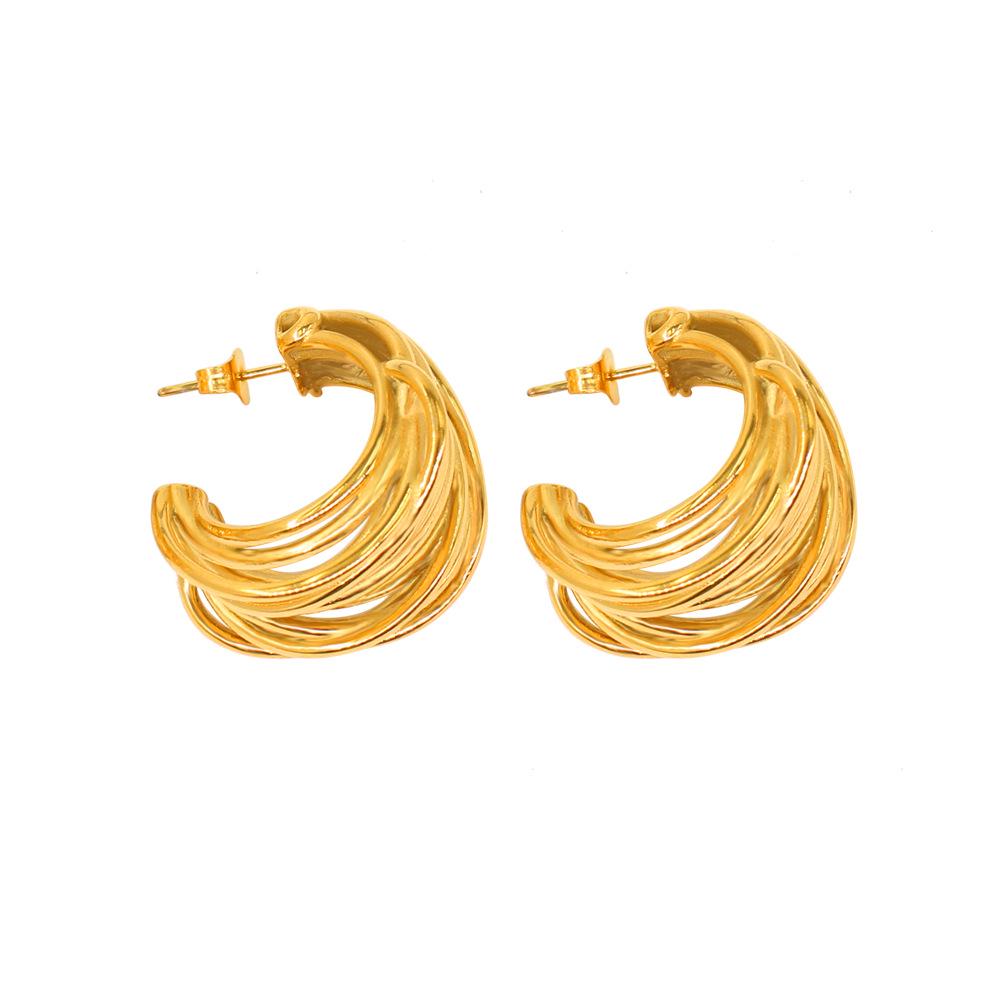 Retro French High-End Irregular Earrings: Niche Design, Personalized Multi-Line Style