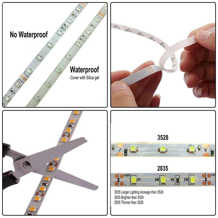 Led Strip 12V Light RGB Tape SMD, 2835 No Waterproof 5M 60LED/M 12V Mini 24key IR Remote Control LED Strip Light Dimmer