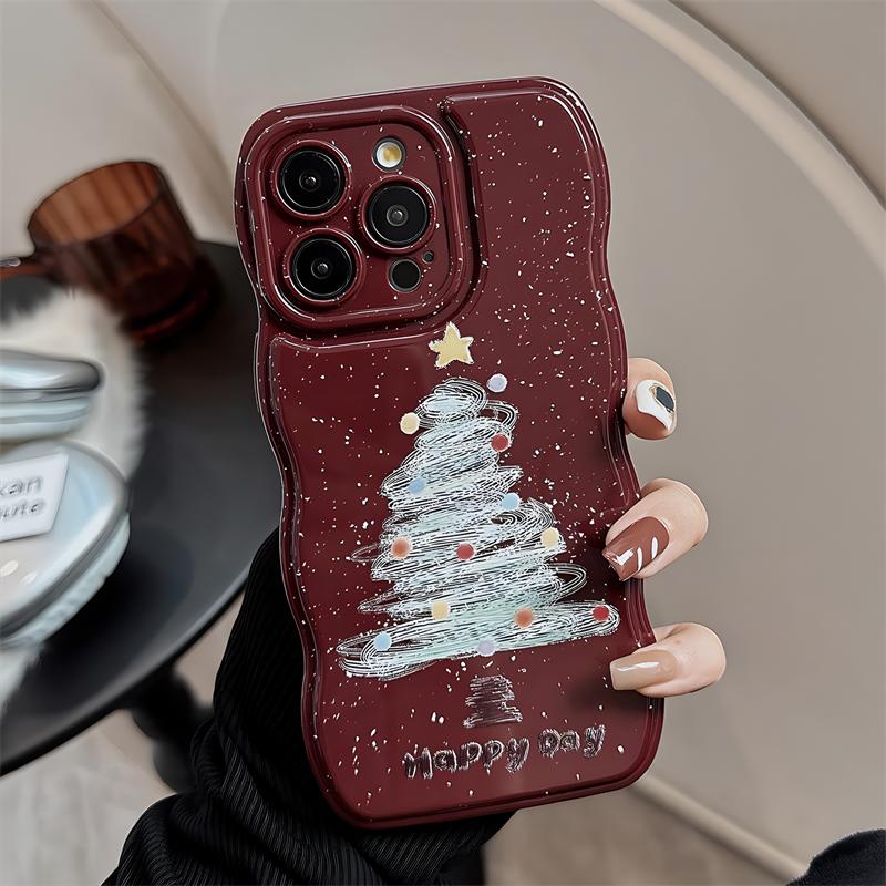 

Роскошный чехол для телефона «Рождественская елка», красный, с масляной краской для iPhone 15, 14, 13, 12, 11 Pro Max, мягкие силиконовые чехлы для защиты от падения с защитой от падения iPhone 11