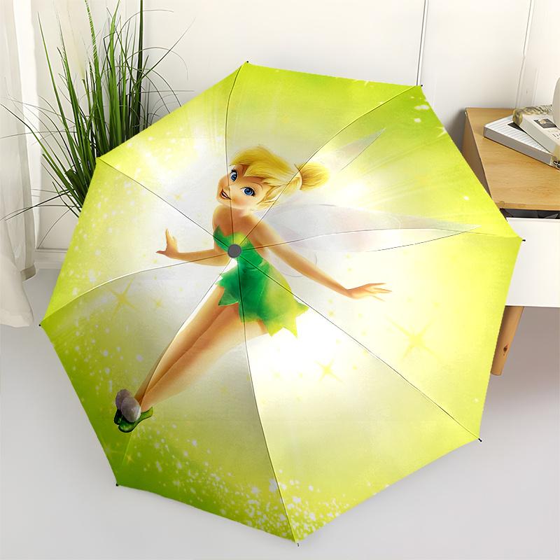 Disney Tinkerbell, Tinker Bell Automatic Open/Close Umbrella - Cute Umbrella with Cute Design, Portable 3-Fold Compact Umbrella for Men & Wo