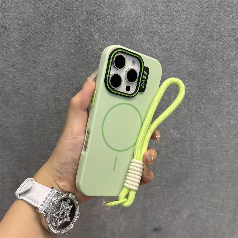 Modefodral Kontrastfärg Magsafe-fodral för iPhone11 12 13 14 15 16 Pro Max Plus Solid Slim Matt Lanyard-skydd