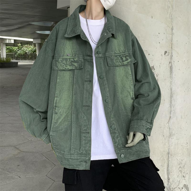 

Осенне-зимняя ретро-джинсовая куртка для мужчин и женщин, свободная универсальная джинсовая куртка в стиле хип-хоп в гонконгском стиле 3XL зелёный