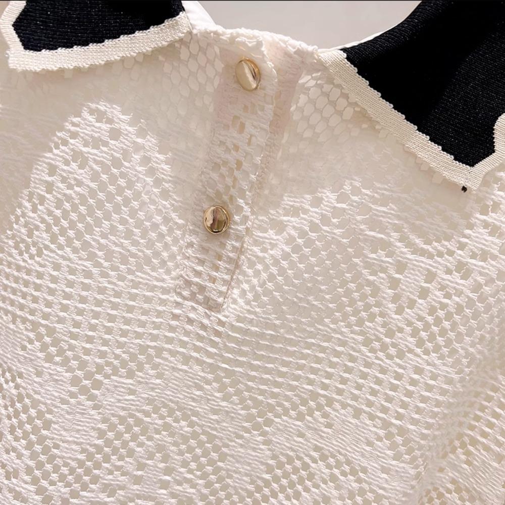 Camicetta in Pizzo Traforato Retro Chic Francese per l'Estate da Donna Nuova alla Moda e Stilosa