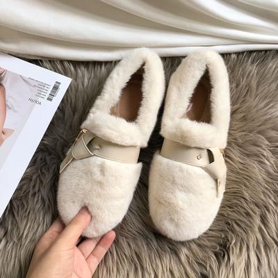 Lüks Kürk Mokasenler Kadın Kış Pamuklu Ayakkabılar Kadın Sıcak Peluş Loaferlar Rahat Giyilebilir Kadın Rahat Kabarık Kürklü Düz Ayakkabılar