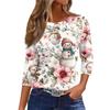 3/4 Length Sleeve Womens Tops Floral Print Vintage Fashion Casual Loose With Round Neck Plus Size Shirts