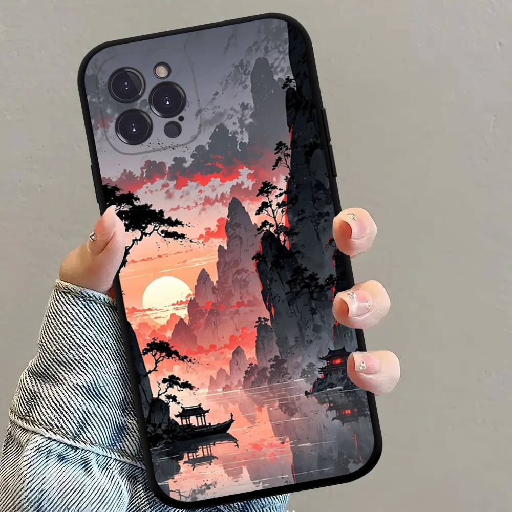 

Квадратный матовый силиконовый чехол с изображением пейзажа Для Iphone17 Air 16 15 14 13 12 11 Pro Max Plus Матовый базовый чехол iPhone 11 pro