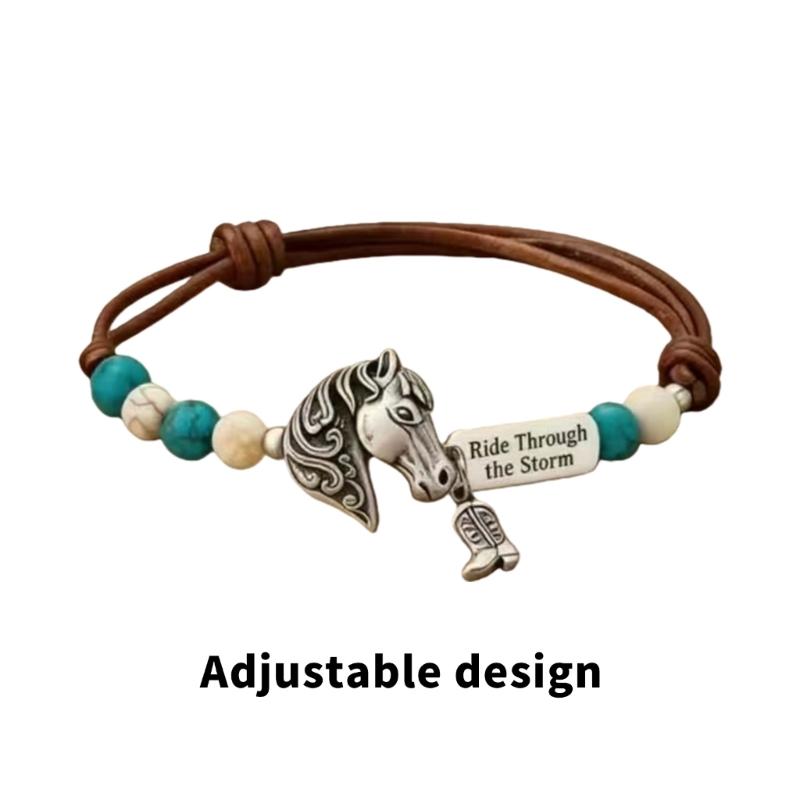Adjustable Rope Bracelet With Turquoise Beads And Horse Pendant Handchain Jewelry For Casual Or Festival Wear