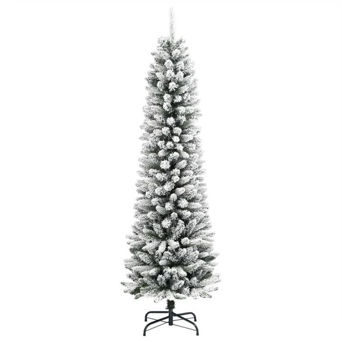 VidaXL Sapin de Noël artificiel mince avec neige floquée 180 cm PVC/PE, arbre de Noël artificiel, arbre artificiel, ornement 4019687