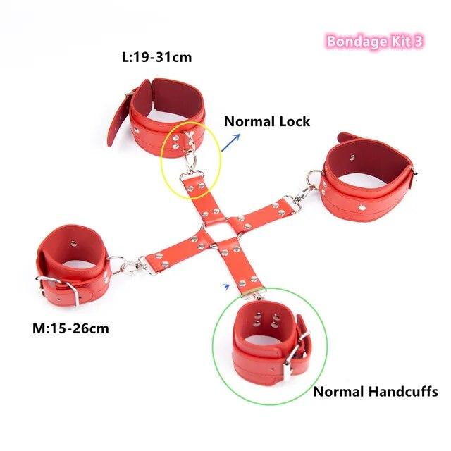 Bondage Set BDSM Kit of Adjustable Leather Handcuffs Sex Toys with Cross Lock for Men Women Fetish Adult Games Erotic Accessory
