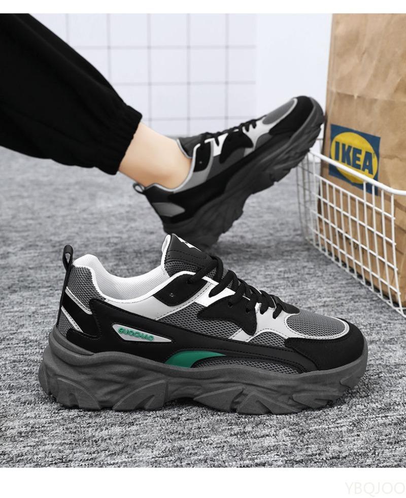 Men's Mesh Breathable Casual Thick soled shoes Fashionable versatile Lace Up Platform Sneakers Comfortable Running Shoes