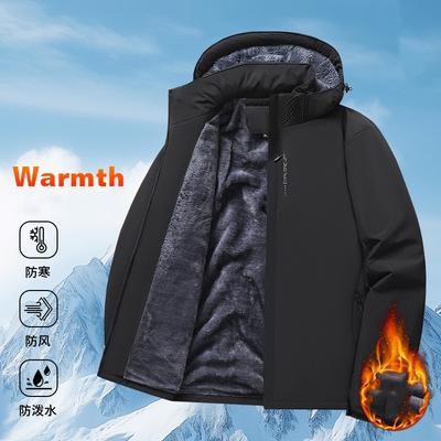 Plus Men Winter Fleece Jacket Men Warm Thick Windproof Jacket Coat Men Hooded Waterproof Parka Detachable Hat Coat Male